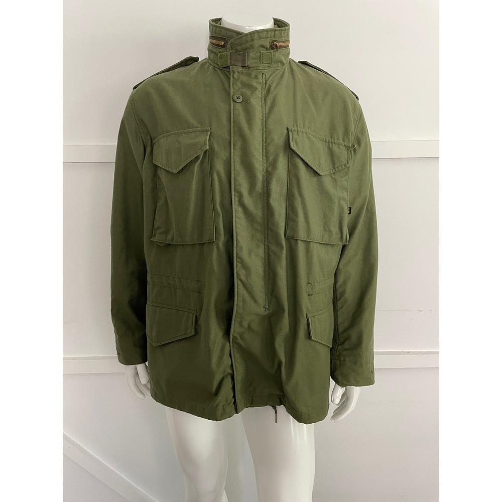 VTG Alpha Industries M65 Field Jacket Olive Green Military Utility Coat Mens XL